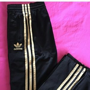 adidas track pants black and gold